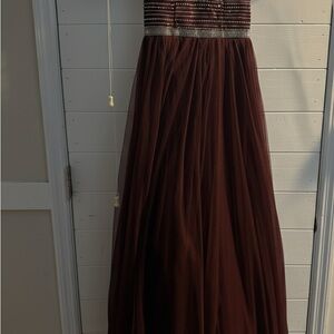 Elegant Brown Strapless Gown